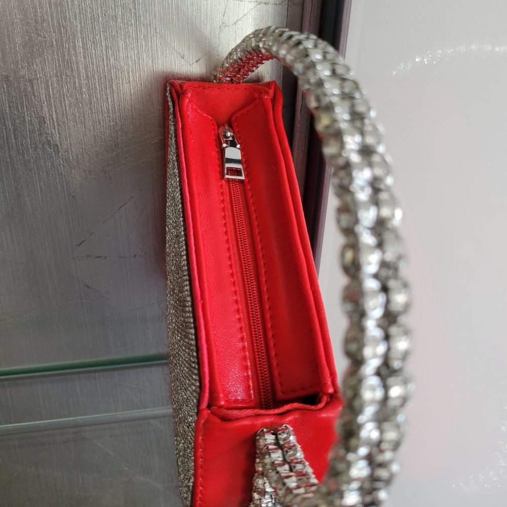 Small Red Heart Purse with Silver Rhinestones - Picture 5 of 7